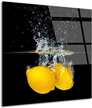 DECLINA, Cadre photo plexi, impression sur verre acrylique, tableau cuisine, Tableau plexi déco Les citrons Jaunes, 50x50 cm