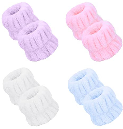 8 Stück Spa-Handgelenk-Waschband, Mikrofaser, elastisches Gesichtswäsche, weiches Handtuchband, saugfähige Armbänder, halten Flüssigkeiten fern von Verschütten, Armen für Frauen und Mädchen