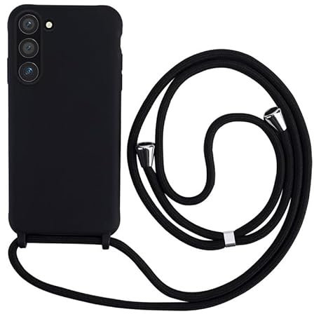 Keteen Collier pour Samsung Galaxy S23 Coque Silicone Liquide Bumper Housse Galaxy S23 Lanière avec Cordon Réglable Longueur Chaîne Lanyard Case Housse Étui pour Samsung Galaxy S23, Noir