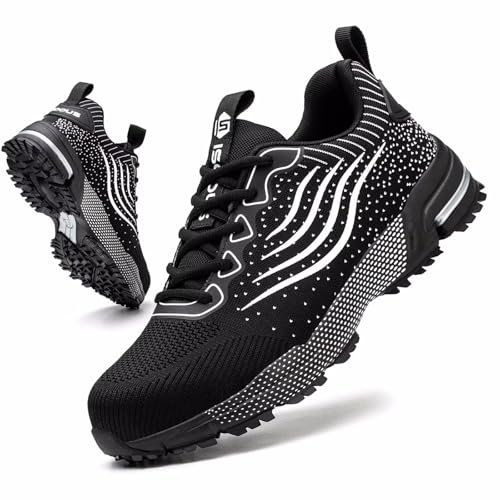 Scarpe Antinfortunistiche Uomo Scarpe da Lavoro Donna Leggere con Punta in Acciaio Traspiranti Scarpe Sicurezza Comode Antiscivolo Sneaker Industriali Nero 44
