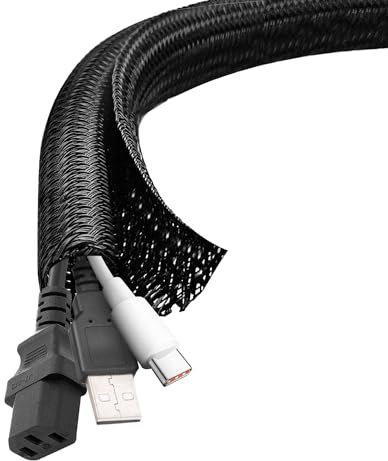 shinfly Cable Sleeve 6 mm x 6 m, Black – for 1–2 thin cables or a single thicker cable, cable organizer for PC, household appliances, office & motorcycle