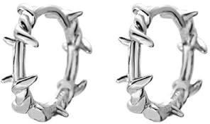 Rodio Su Argento Sterling Contorto Spina Branch Barb Filo a Cerchio Cerchietto Unisex Orecchini