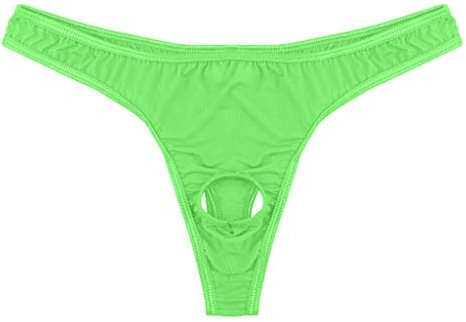 Hommes Lingerie Avant Bikini Slips Thong G-String Trou sous-vêtements Micro Lingerie Satin Sexy (Green, One Size)