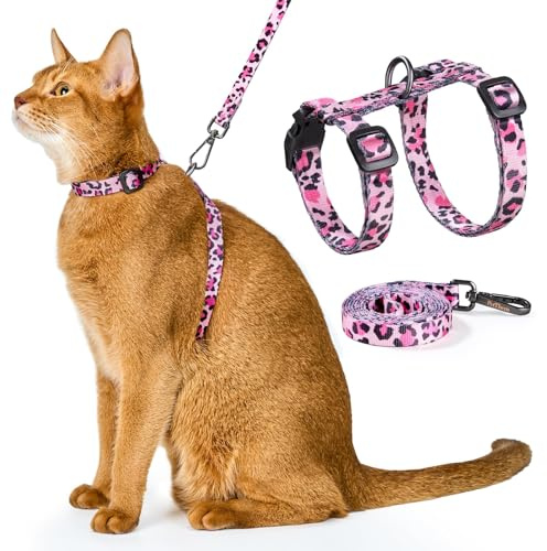 PetThem Katzengeschirr mit Leine Set, Ausbruchsicher (Dame Rosa Panther) | Verstellbares Katzen Geschirr und Katzenleine für Kitten, Kleine & Große Katzen, Leicht, Soft & Sicher
