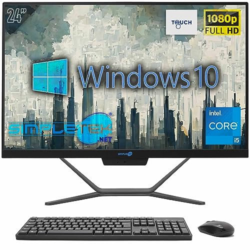 SIMPLETEK - PC All in One Touchscreen 24” | Core i5 | Windows 10 Pro | 4GB RAM SSD 240GB | Webcam 2K | Schermo Touchscreen
