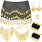 Otuuz 8er Set Bauchtanz Accessoires für Damen Goldmünzen Bauchtanz Hüfttuch Wickelgürtel Indisches Bauchtanz Schmuck Set Boho Goldmünze Ohrringe Kopfschmuck Armbänder Ring für Mottoparty Karneval