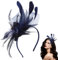 Prom Stirnband Retro Teeparty Fascinator Hut Hut Stirnband Faux Flowers Feather Mesh Hair Accessories Wedding Hochzeiten Partys für Mädchen und Frauen (Marineblau)