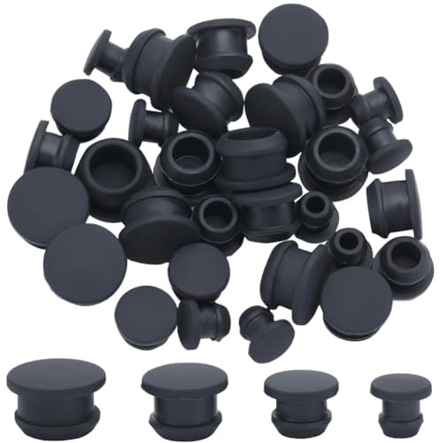 GORGECRAFT 32PCS 4 Sizes Silicone Stoppers for Salt and Pepper Shakers 6/8/10/12mm Salt Plug Slot Stopper Replacement Black Bottle Caps Reusable Round End Cap Corks for Bottles Pipes