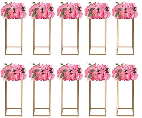 SUBKUDY Golden Blumenständer Moderne Blumensäule Pflanzenständer Metall Dekosäule Hochzeit Dekor für Blumentopf Innen Außen Wohnzimmer Garten Balkon Terrasse Dekor (Gold) 10 Pcs