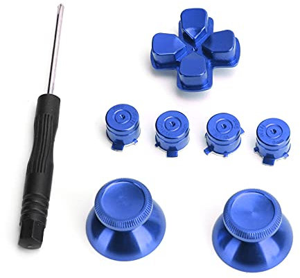 Juego de Botones de Aleación de Aluminio y Metal para Controlador PS4 Botones ABXY Thumbsticks Agarre Analógico para Pulgar Almohadilla Cromada D para Joystick PS4 Reemplazo para