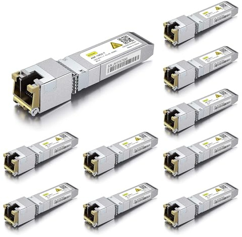 [10 Pack] 10Gtek 1.25/2.5/5/10GBase-T SFP+ RJ45 Copper Transceiver 30-Meter | 10Gb Auto-Negotiation Copper Module, Marvell AQR113C Chip, Compatible for Cisco SFP-10G-T-X, Meraki, Ubiquiti, Mikrotik ect.