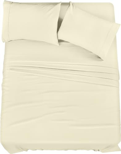 Utopia Bedding Bettwäsche-Set für King-Size-Bett, 4-teilig, gebürstete Mikrofaser, schrumpft und lichtbeständig, pflegeleicht (King-Size-Bett, Elfenbein)
