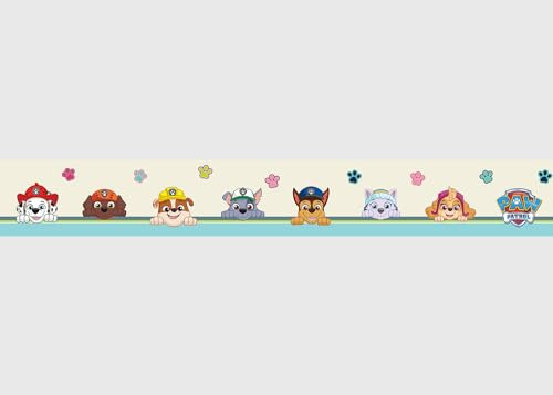 AG Design Selbstklebende Bordüre Paw Patrol Sei Glücklich, AWBD 8008 | Wasserfest Kinderzimmer Wand Dekoration | Wandbordüre für Mädchen und Junge | Folie, Mehrfarbig | Breite 500 cm x Höhe 13.8 cm