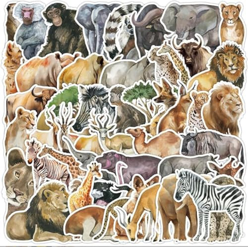 SULOLI 50 Stück Wasserdichte Aufkleber,Afrikanische Tiere Vinyl Aufkleber,Trendy Stickers für Laptop Auto Fahrrad Koffer ipad Handy Computer