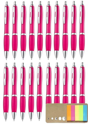 Libetui Set 20 ergonomische Kugelschreiber Rosa Druckkugelschreiber pinke Kulis rutschfeste Griffzone Großraumine Büro Haushalt Praxis blauschreibend Kuli Pink, mit bunten Haftstreifen