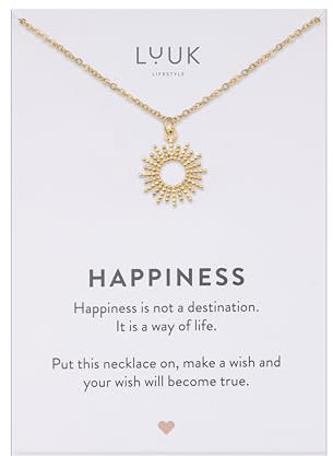 LUUK LIFESTYLE Damen Halskette mit Sun I Sonne Anhänger, perlenbesetzt, Schmuck für die Festival Saison, im Boho I Indie Stil aus Edelstahl, Gold