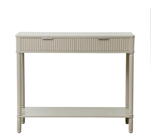 90cm Wooden Console Table for Hallway Slim, Modern Living Room Taupe Entryway Table, 2 Drawers Narrow Entrance Hall Table with Storage Shelf