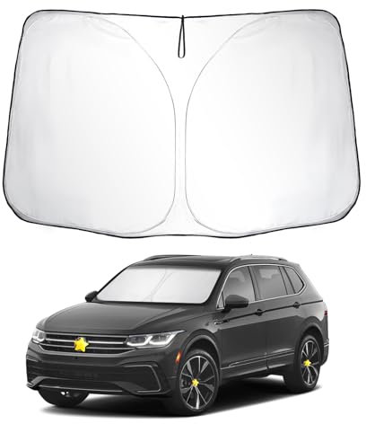 SKTU Parasol para Coche Compatible con V * W Tiguαn 2 / Seαt Tarraco/Arona Parasoles Coche Delantero Plegable con Protección UV
