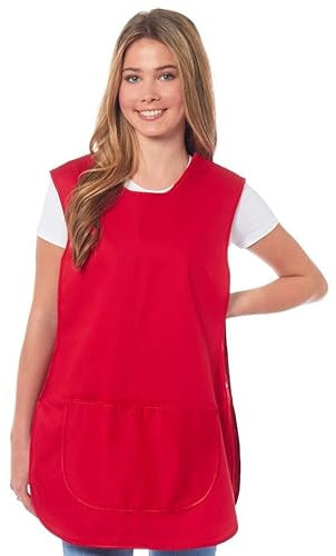 Womens Home Work School Kitchen Catering Cleaning Bar Plus Size Plain Printed Coloured Front Large Pocket Side Button Fastening Tabard Apron (Red/Red, L)