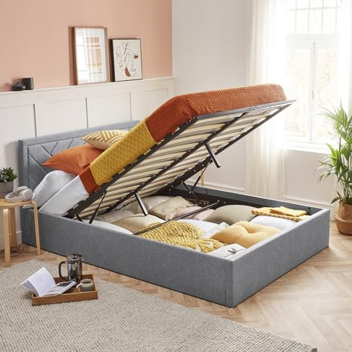 Home Treats Ottoman Bed Frame King Size 150 x 200 cm | Storage Bed 5ft | Grey Upholstered Bed With Storage (No Mattress, King Size)