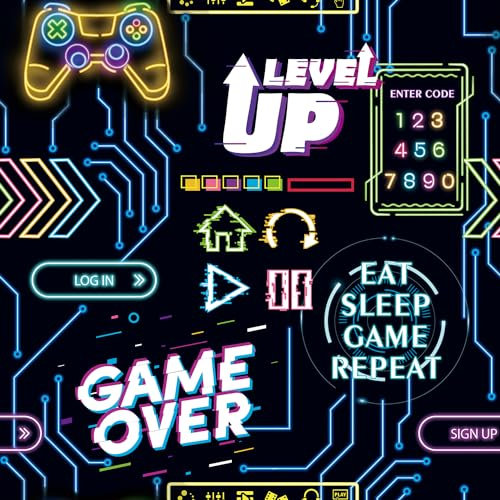 CHDITB Fototapete Selbstklebend Gamer,Gaming Tapete für Junge(44 X 300cm) Wandtattoo Gaming Zimmer,Neon Gaming Wandsticker,LEVEL UP GAME OVER Game Wandtapete für Kinderzimmer Playstation Spielzimmer