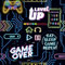 CHDITB Fototapete Selbstklebend Gamer,Gaming Tapete für Junge(44 X 300cm) Wandtattoo Gaming Zimmer,Neon Gaming Wandsticker,LEVEL UP GAME OVER Game Wandtapete für Kinderzimmer Playstation Spielzimmer