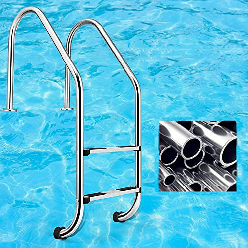 304 Edelstahl Pool Handläufe mit 200 kg Kapazität, 2-stufige Poolleiter mit blauer Griffabdeckung und rutschfestem Tritttritt - Pool-Sicherheitshandläufe für Schwimmbad