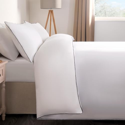 OHS White Bedding Superking Duvets Sets, Super Soft Cosy Warm Microfibre Polyester Stylish Black Piped Edge Superking Bedding Comfy Quilt Cover with Matching Pillowcases