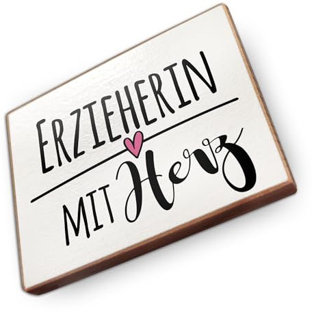 Magnet aus Buchenholz Kühlschrankmagnete mit Sprüchen (Erzieherin mit Herz)