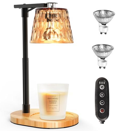 Accwork Candle Warmer Lamp, Height Adjustable Candle Lamp with 3 Timers for Jar Candles, Dimmable Candle Warmer with 2 Bulbs, Flameless Wax Warmer Lamp for Bedroom Home Decor