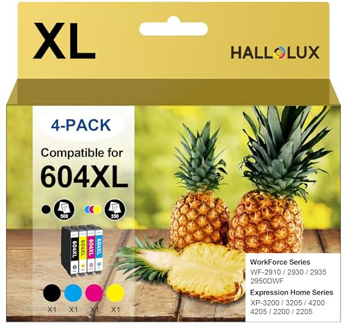 HALLOLUX 604XL Multipack Druckerpatronen - 4er-Pack Kompatibel für Epson 604, XP 2205, 3200, 4200, 3205, 4205, WF2935