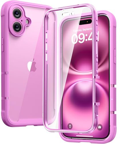 Diaclara Designed for iPhone 16 Case, Full Body Rugged Case with Built-in Touch Sensitive Anti-Scratch Screen Protector, Upgraded [Full Camera Protection] for iPhone 16 6.1 (Pink)