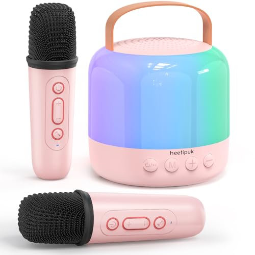 Mini Macchina Karaoke per Bambini,Altoparlante Bluetooth Portatile con 2 Microfoni Wireless, Altoparlante Karaoke con Luci a LED, Giocattoli Regali per Ragazze di 3-11+ Anni - Rosa