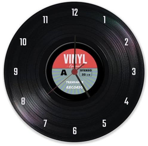 speecheese Retro Vinyl Special Schallplatte Wanduhr aus Glas Musikalischer Zeitmesser Kreisförmige Bunte Schallplatte Farbenfrohes Label-Design Trendaffe Records