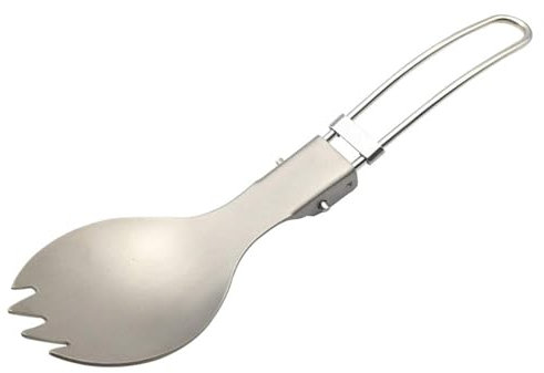 Rurunklee Cuillère-fourchette pliante en titane avec poignée pliable pour le camping, la randonnée, la pêche ou d'autres activités de plein air