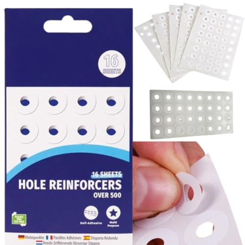 Citystores® White Hole Reinforcers 16 Sheets (500+ Stickers) Self-Adhesive Label Rings for Paper Holes Durable Binder Hole Repair Stickers for Files, Folders & Documents