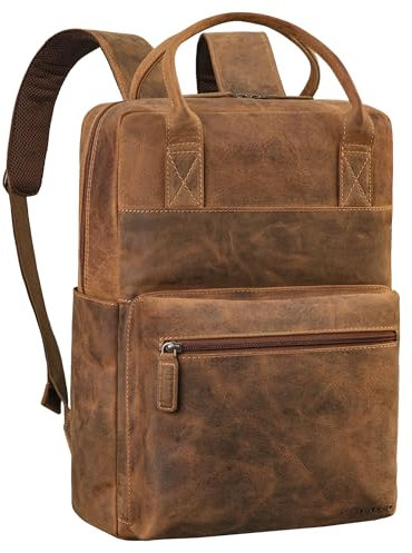 STILORD 'Topaz' Mochila Grande Piel Mujer Hombre perfecta como Mochila Viaje con fijación del carro o Mochila Negocios de Cuero Mochila Portátil 16 Pulgadas, Color:bergamo - marrón