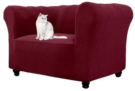 WJHDWYD Jacquard-Stretch-Chesterfield-Sofabezug, 1-, 2-, 3-Sitzer-Sofabezug mit Armlehnen for Wohnzimmer, rutschfest, weich, Schutz for Gebogene Möbel und Sofas(Vino Rosso,1 Posto)