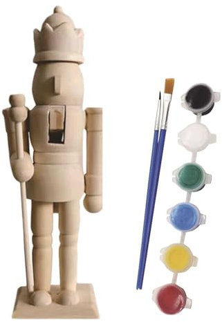 Duroecsain Weihnachten Nussknacker aus zum Selber Bemalen, 20cm -Basteln Weihnachtsdeko für Kinder - Farben Inklusive, Male deinen eigenen Soldaten, Kunst Kreatives Geschenk Spielzeug