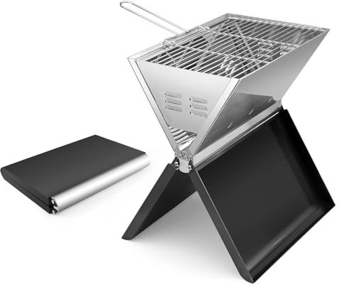 kisidus Holzkohlegrill Klappbarer Edelstahl Campinggrill, klappgrill Tischgrill Gartenpartys & Outdoor - BBQ, Mit kompaktem Design und einfacher Montage