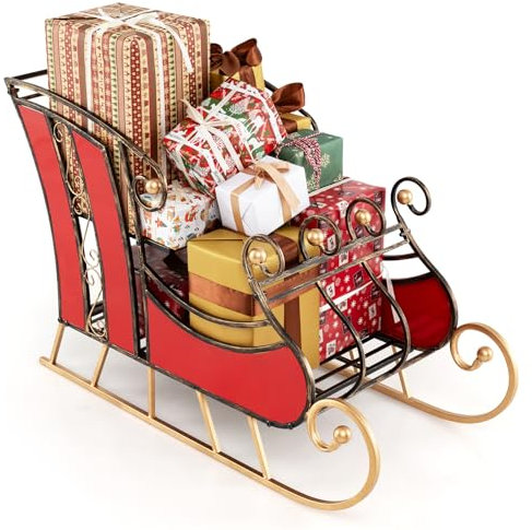 SOARS Deko Schlitten Weihnachten, Dekoschlitten mit 2 Ebenen, großem Stauraum, Weihnachtsdeko Metall für Zuhause, Büro, 93 x 41 x 59 cm