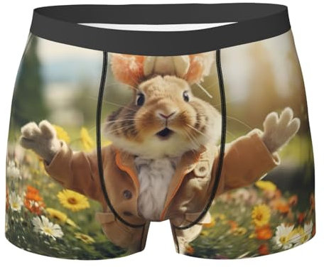 KOUUIP Herren-Unterwäsche mit Osterhasen-Druck, atmungsaktiv, weich, feuchtigkeitsableitend, mit Eingriff, Schwarz, Large