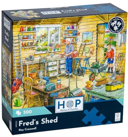 The House of Puzzles Fred's Shed Puzzle - 500 Teile Puzzles für Erwachsene, Künstler illustriert, malerische Landschaft, Deluxe-Puzzle-Geschenke
