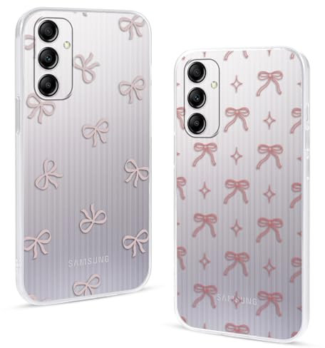 2 Stück Transparent Handyhülle für Samsung Galaxy A14 5G Hülle 6,6,Cartoon Süß Bogen Schleife Muster Aesthetic Mädchen Handyhülle Silikon TPU Stoßfest Schutzhülle für Samsung Galaxy A14 5G,Cartoon