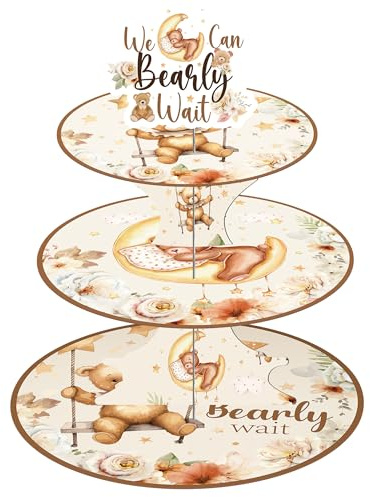 Yiiyyuuko Bear Baby Shower Stand Decorations - Bear Cupcake Stand Set | Bear Cupcake Stand 3 Tier for Gender Reveal Party