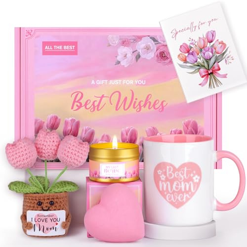MUJUZE Mama Tasse Geschenkset,Geschenke Geburtstag Mama | Geschenk für Mama mit Stricken Tulpen Puppe,Muttertagsgeschenke,Geschenkideen für zum Geburtstag Mutter,Thanks for Mom Gifts