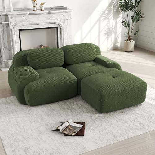 Rvjiahe 82'' Ecksofa aus weichem Cordstoff, modular kombinierbar mit gebogenen Armlehnen, ohne Montage, hochelastische Schaumstoffpolsterung für Wohnzimmer, Ruhezonen und Schlafzimmer (Grün)