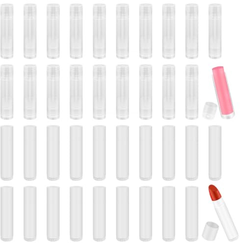 IETWATE Lippenstift Hülsen Leer 40PCS Lippenstifthülsen zum Selbst Befüllen | 5g Lippenbalsam Selber Machen Lippenstift Tubes mit Kappe Wiederverwendbar Lippenpflegestift Behälter Weiß Transparente