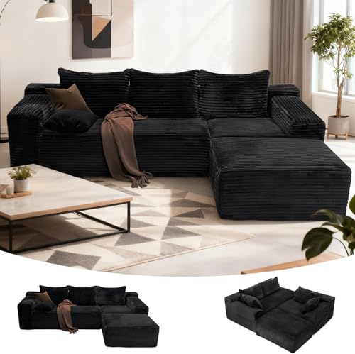 Mosvion Modulares L-förmiges Ecksofa mit Schlaffunktion Cloud Sofa Couch L Form Rahmenloses Schlafsofa mit Chaiselongue Extra Tiefer Sitzfläche für Wohnzimmer Schlafzimmer Montagefrei