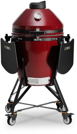 Kamado Bono EVO Media 56 cm Keramikgrill, Royal Red | Großer Kamado-Grill Ø 46 cm Grillfläche, 3-Ebenen GrillMax-System, mit Wagen & Seitentischen
